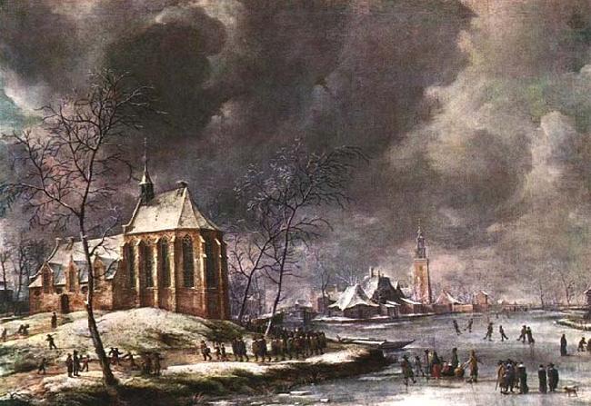 Village of Nieukoop in Winter with Child Funeral, Jan Abrahamsz. Beerstraten